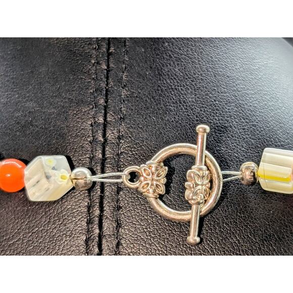 Orange Cat Eye Round & Clear Yellow Daisy Square Bead Toggle Clasp 25" Necklace - Picture 6 of 7